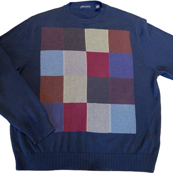 VTG Grant Thomas 100% Cotton Patchwork Sweater Mens Size XL Preppy Heritage - Picture 1 of 7